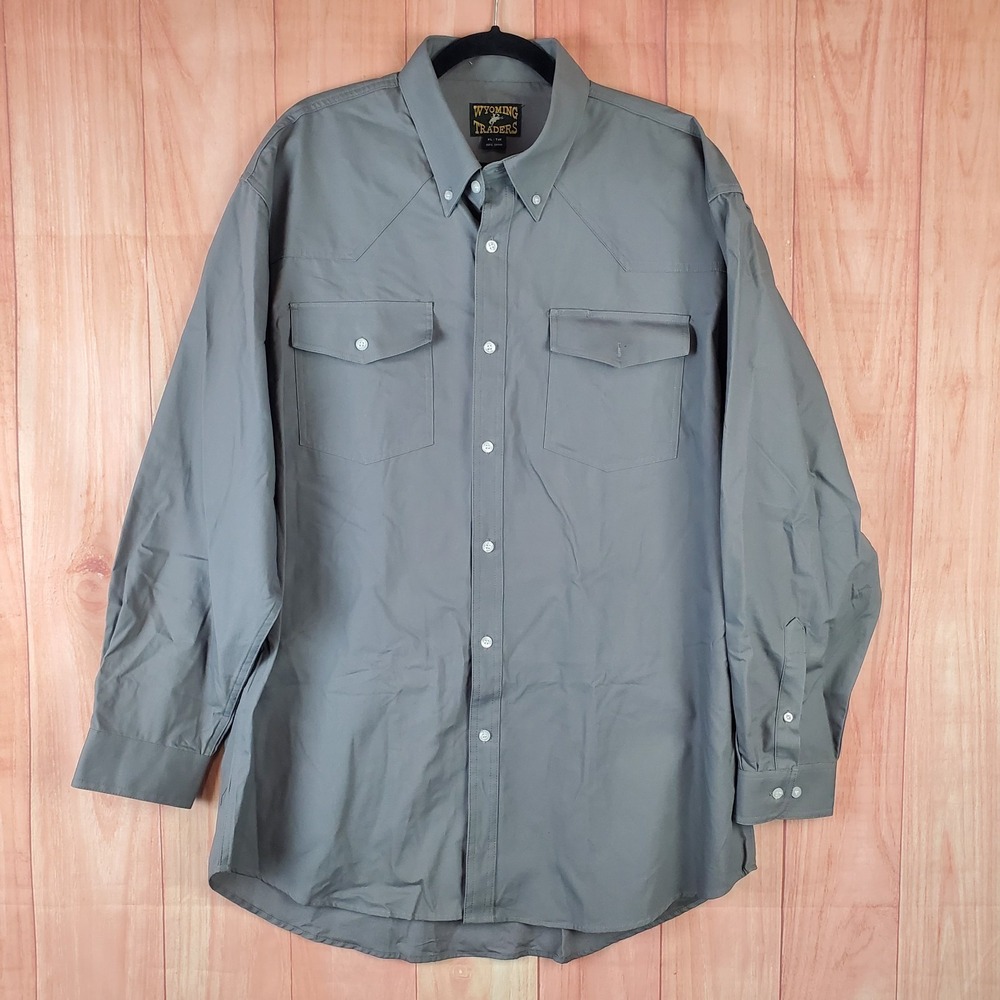 Wyoming Traders Mens Shirt Sz XL Tall Gray 100% Cotton Long Sleeve Button Up